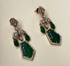 Handmade Brass Metal Jewellery Green Leaf Drop Earrings